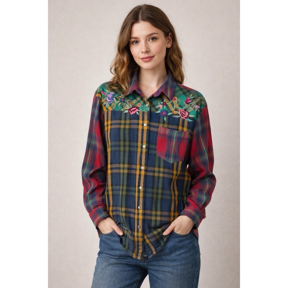 Vintage Embroidered Plaid Flannel Shirt - Picture 12 of 13